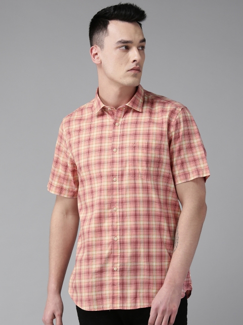 

Blackberrys Men Coral Pink & Yellow Slim Fit Checked Casual Shirt