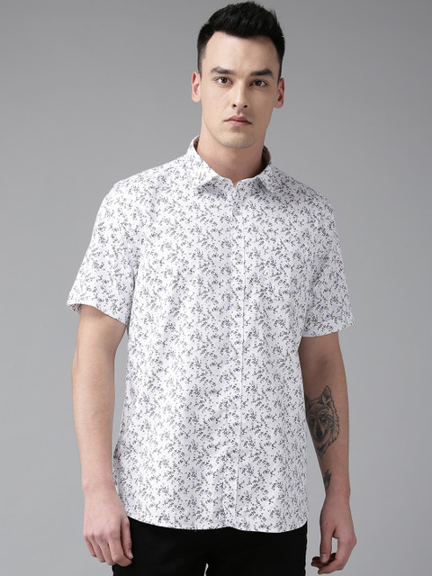 

Blackberrys Men White & Blue Slim Fit Printed Casual Shirt