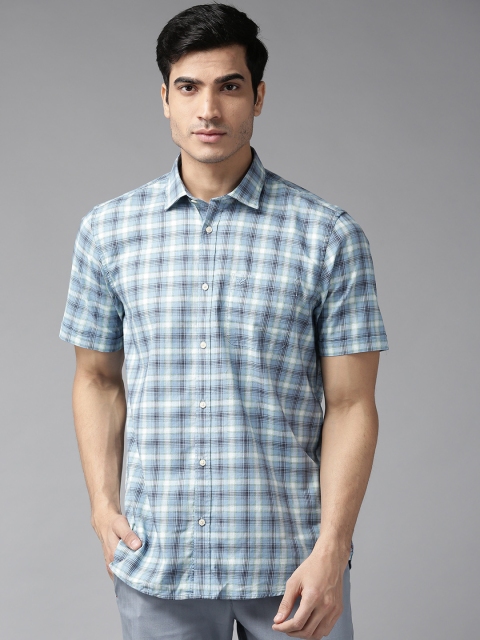 

Blackberrys Men Blue & White Slim Fit Checked Casual Shirt
