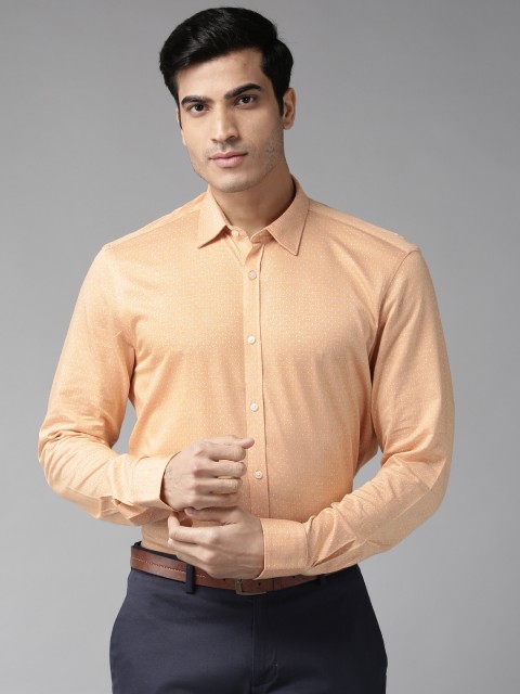 

Blackberrys Men Peach-Coloured Knitted Slim Fit Self Design Smart Casual Shirt