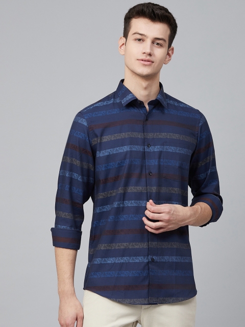 

Blackberrys Men Navy Blue & Maroon Slim Fit Striped Casual Shirt