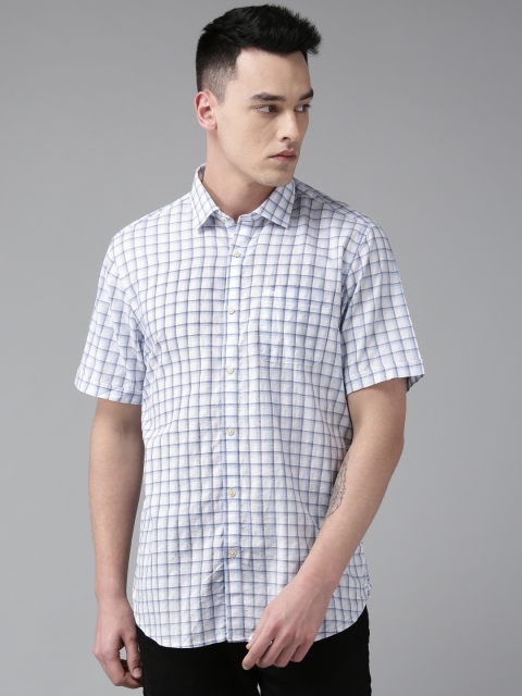 

Blackberrys Men White & Blue Slim Fit Checked Casual Shirt