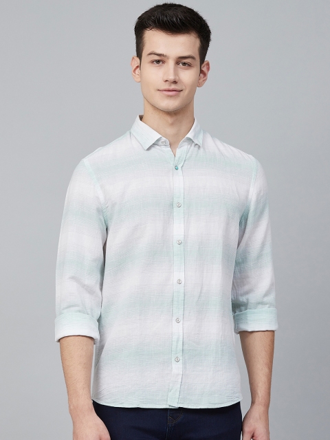 

Blackberrys Men Green & White Slim Fit Striped Casual Shirt