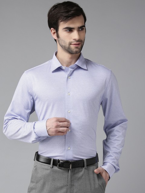 

Blackberrys Men Blue & White Knitted Slim Fit Printed Formal Shirt
