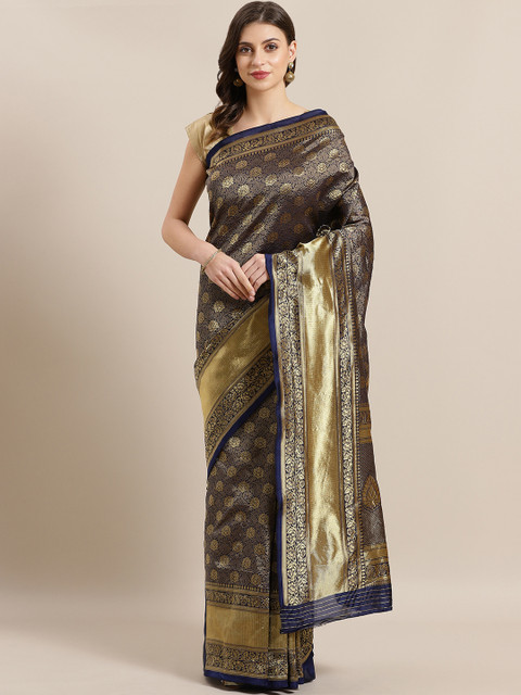 

Chhabra 555 Navy Blue & Golden Woven Design Kanjeevaram Saree