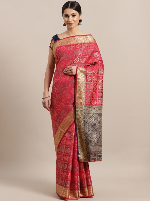 

Chhabra 555 Pink & Golden Woven Design Banarasi Saree