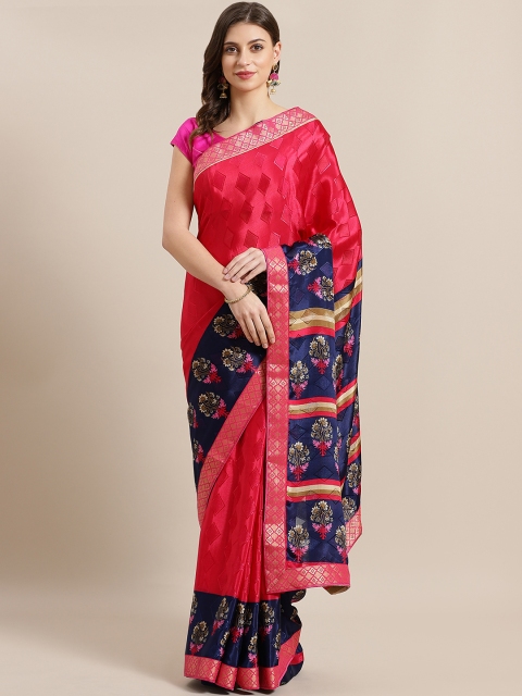 

Chhabra 555 Pink & Navy Blue Woven Design Saree