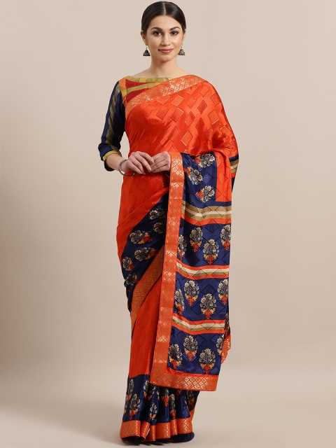 

Chhabra 555 Rust Orange & Navy Blue Printed Saree