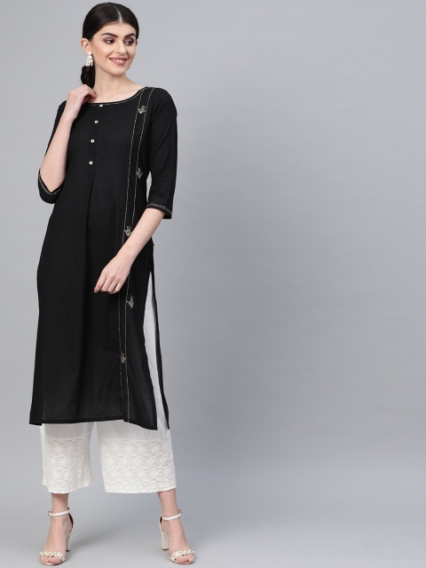 

Varanga Women Black Solid Straight Kurta