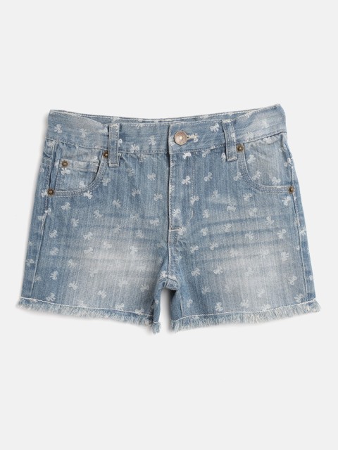

Nauti Nati Girls Blue Printed Washed Regular Fit Denim Shorts