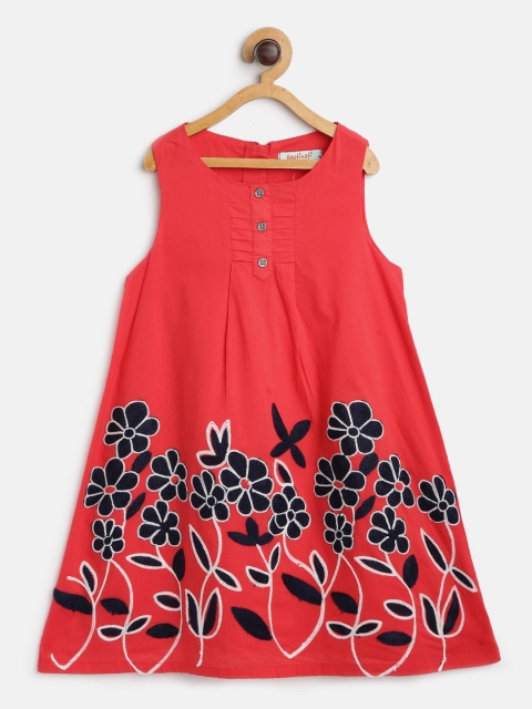 

Nauti Nati Girls Red & Navy Blue Floral Embroidered A-Line Dress