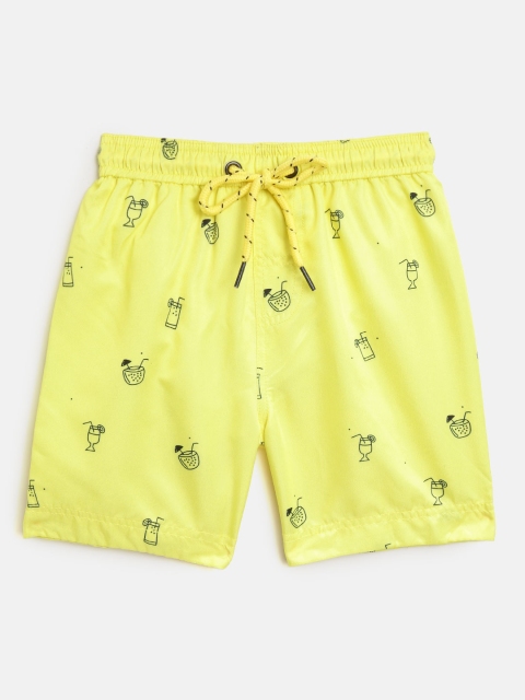 

Nauti Nati Boys Yellow & Navy Blue Printed Regular Fit Shorts