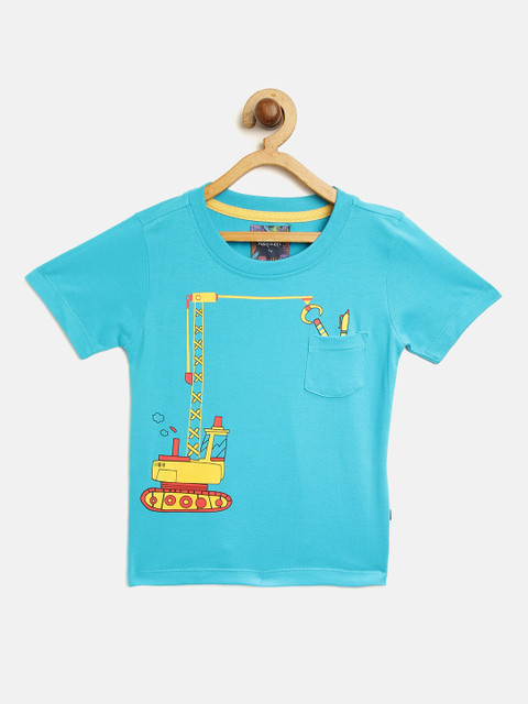 

Nauti Nati Boys Turquoise Blue Printed Round Neck T-shirt