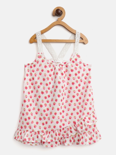 

Nauti Nati Girls White & Pink Printed A-Line Top