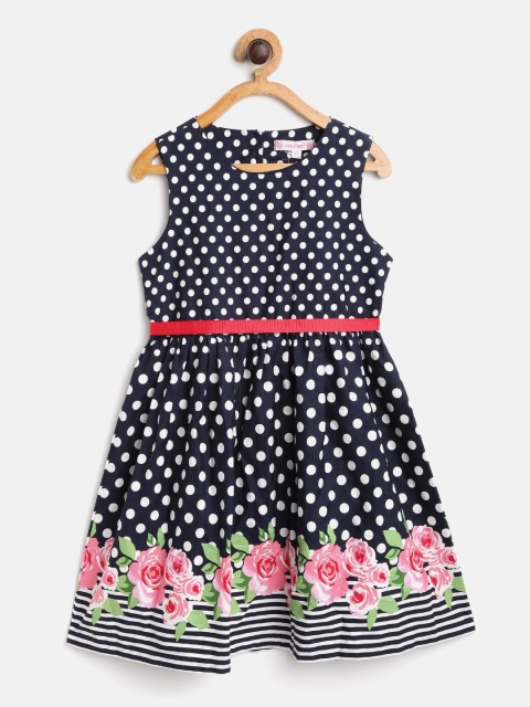 

Nauti Nati Girls Navy Blue & White Polka Dot Print Fit & Flare Dress