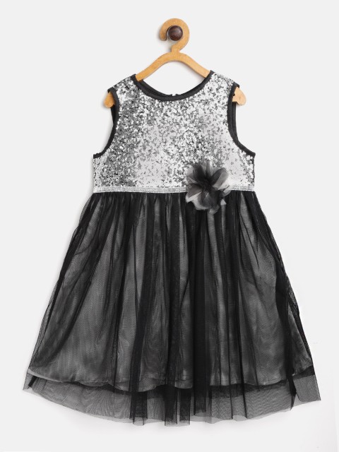 

Nauti Nati Girls Black & Silver Sequinned Fit & Flare Dress
