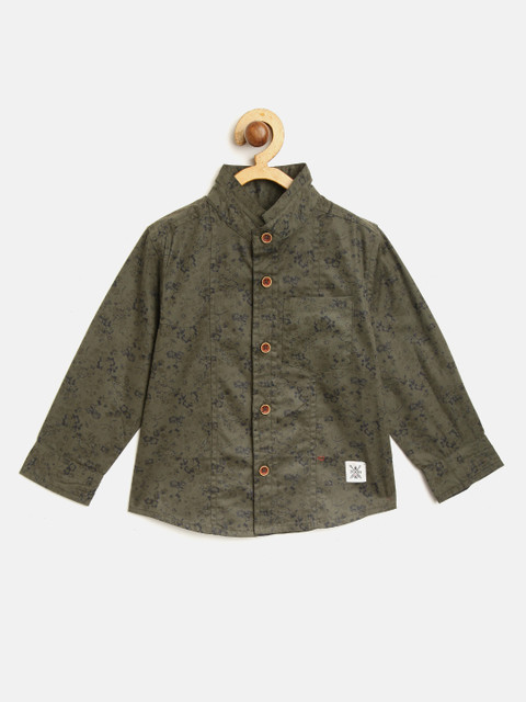 

Nauti Nati Boys Olive Green Regular Fit Printed Casual Shirt
