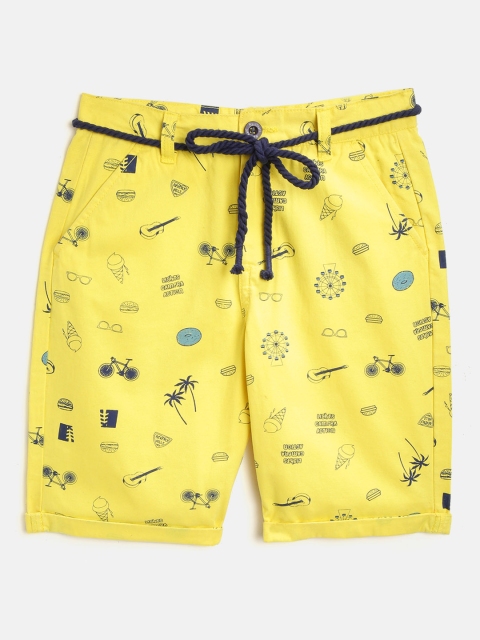 

Nauti Nati Boys Yellow & Navy Blue Printed Regular Fit Shorts with Belt