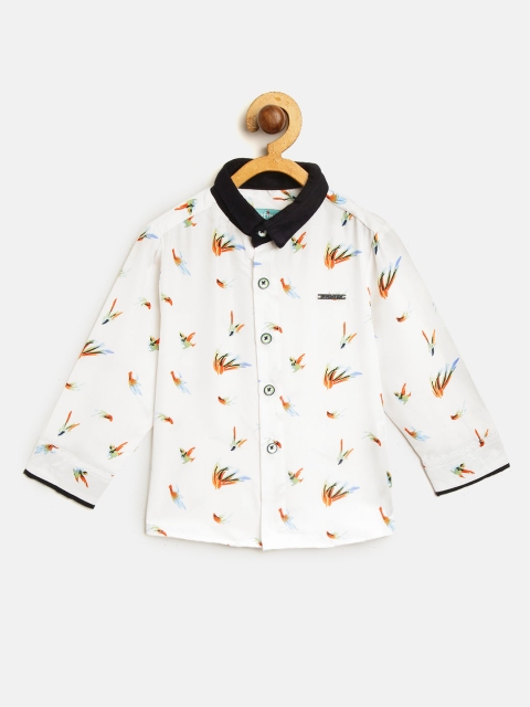 

Nauti Nati Boys White & Orange Printed Regular Fit Shirt