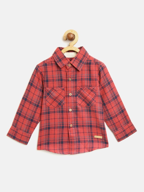 

Nauti Nati Boys Red & Navy Blue Regular Fit Checked Casual Shirt
