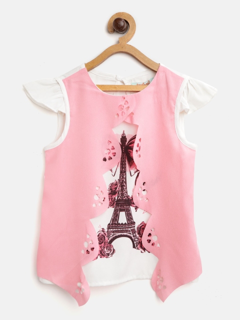 

Nauti Nati Girls Off White & Pink Printed Layered A-Line Top