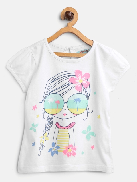 

Nauti Nati Girls White & Mint Green Printed Pure Cotton Top