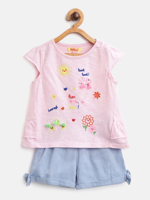 

Nauti Nati Girls Pink & Blue Embroidered Top with Shorts
