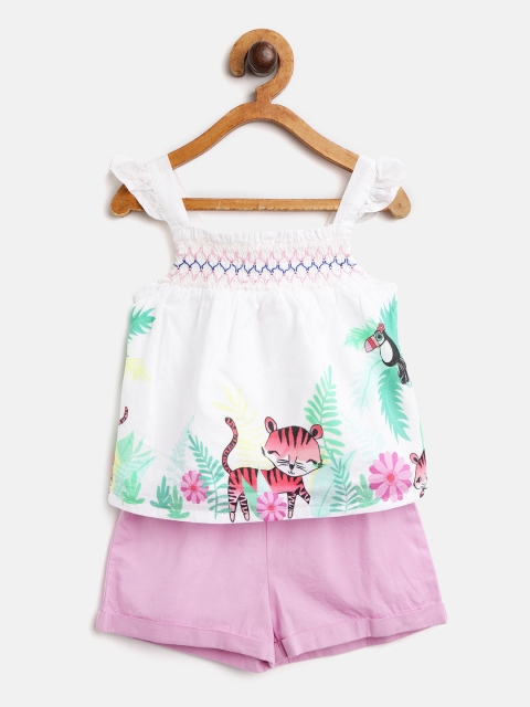 

Nauti Nati Girls White & Lavender Printed Top with Shorts