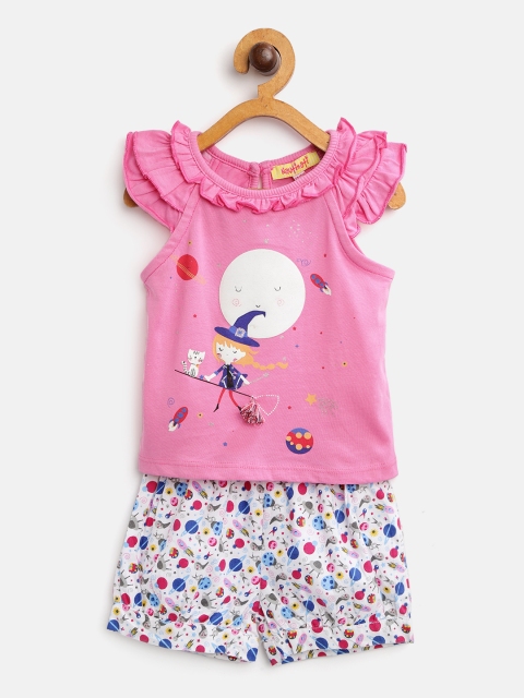 

Nauti Nati Girls Pink & White Printed Top with Shorts