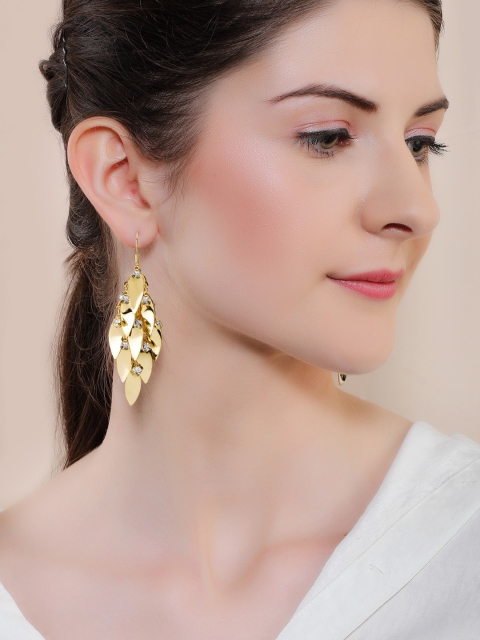 

Rubans Gold-Toned Leaf Shaped Drop Earrings