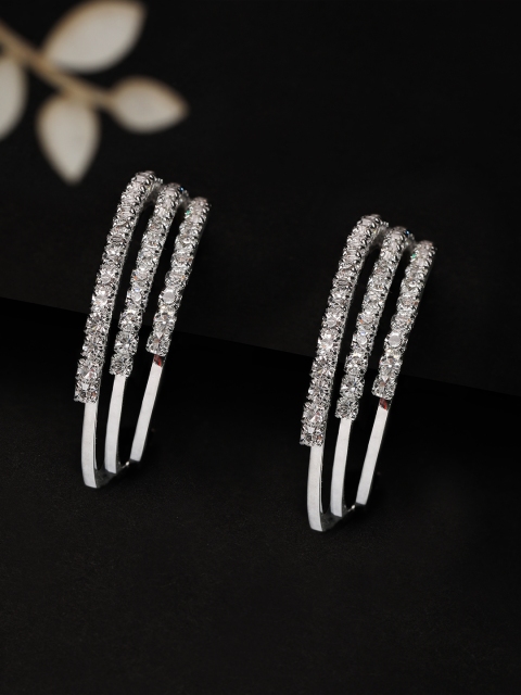 

Rubans Silver-Toned CZ Studded Classic Half Hoop Earrings