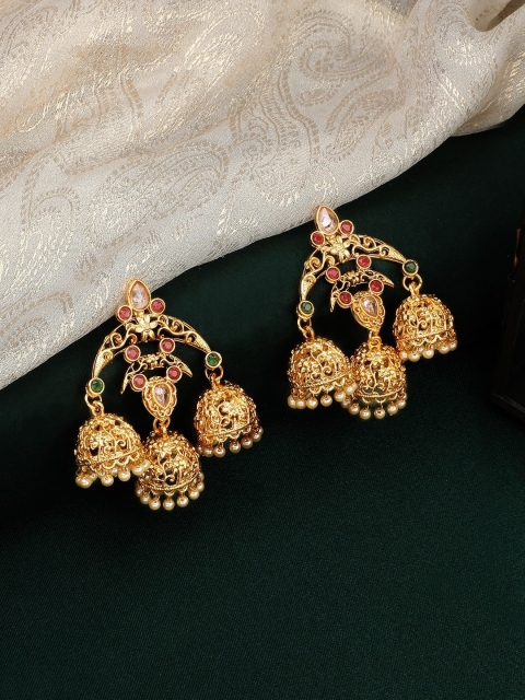 

Rubans Gold-Plated Studded Dome Shaped Jhumkas