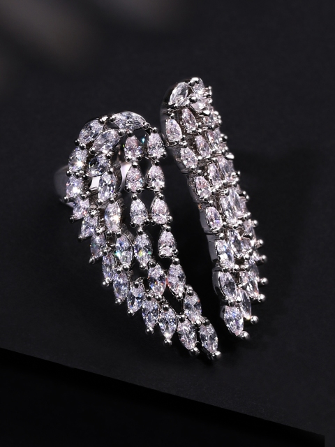 

Rubans Silver-Plated & White AD-Studded Adjustable Finger Ring