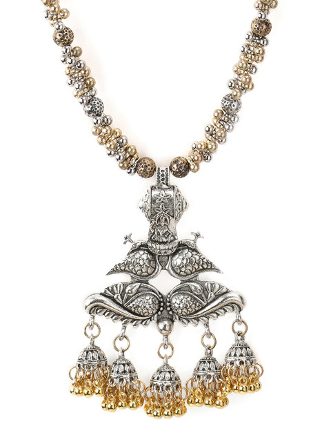 

Rubans Oxidised Dual Tone Necklace, Silver