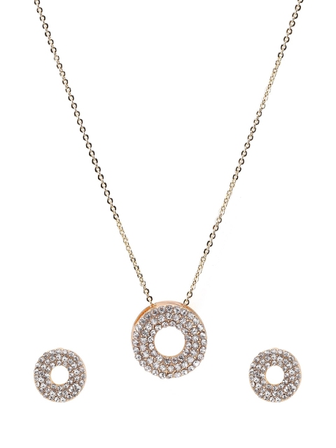 

Rubans Gold-Toned & White CZ-Studded Antique Pendant With Earrings