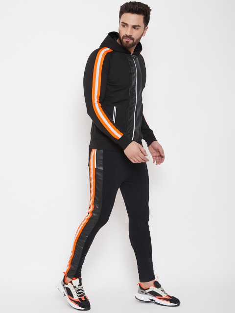 

FUGAZEE Men Black & Orange Solid Slim Fit Tracksuit