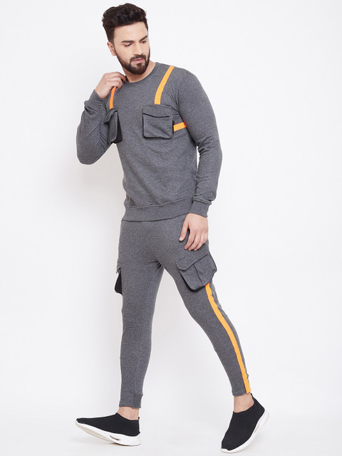 

FUGAZEE Men Grey Solid Slim-Fit Track Suit
