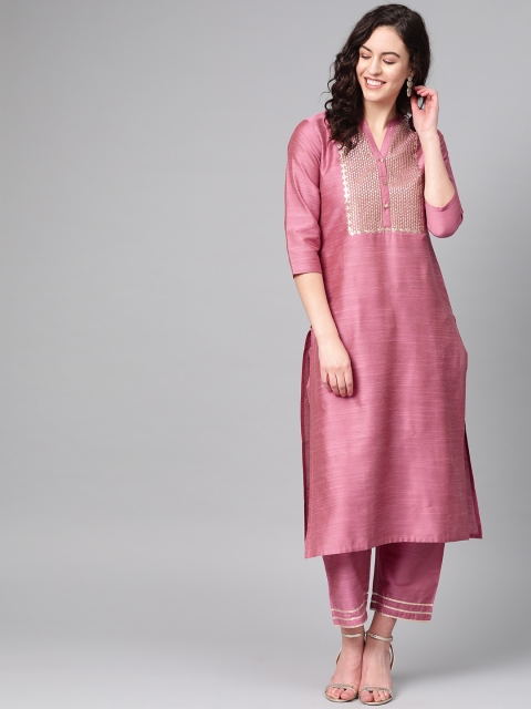 

KSUT Women Pink & Golden Yoke Design Kurta with Palazzos