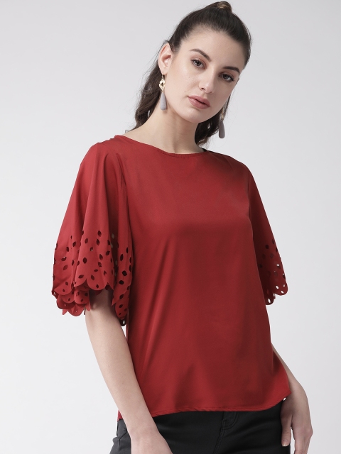 

U&F Women Maroon Solid Top