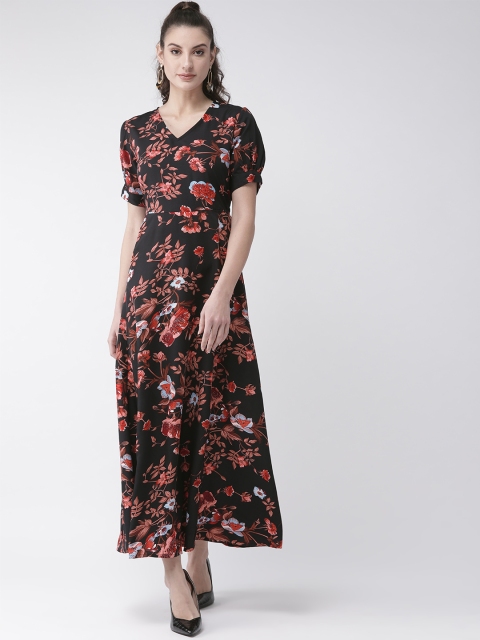 

U&F Women Black & Dusty Pink Floral Print Maxi Dress