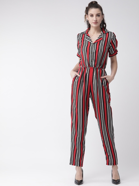 

U&F Women Black & Red Striped Basic Jumpsuit