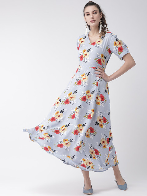 

U&F Women Blue & Red Printed Maxi Dress