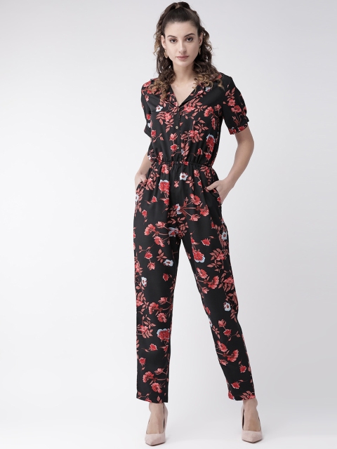 

U&F Women Black & Pink Printed Basic Jumpsuit
