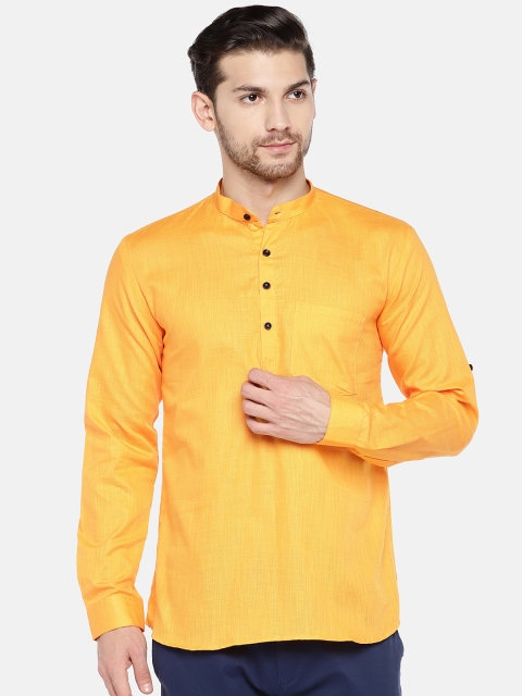 

RAJUBHAI HARGOVINDAS Men Yellow Solid Straight Kurta