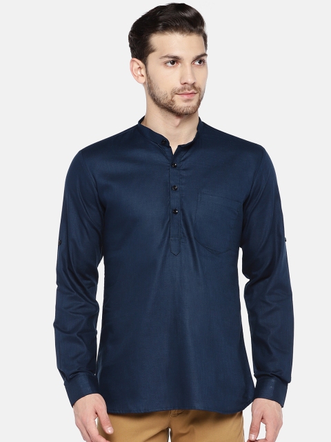 

RAJUBHAI HARGOVINDAS Men Navy Blue Solid Straight Kurta