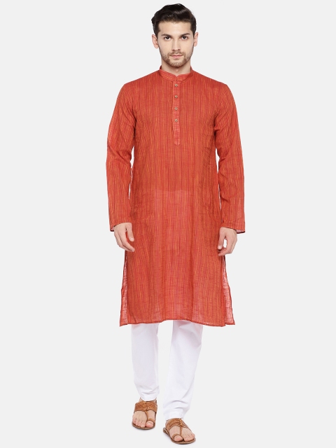 

RAJUBHAI HARGOVINDAS Men Orange & Red Striped Straight Kurta