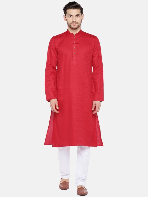 

RAJUBHAI HARGOVINDAS Men Red Woven Design Straight Kurta