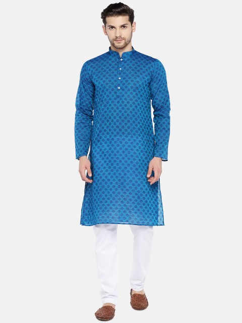 

RAJUBHAI HARGOVINDAS Men Blue Woven Design Straight Kurta