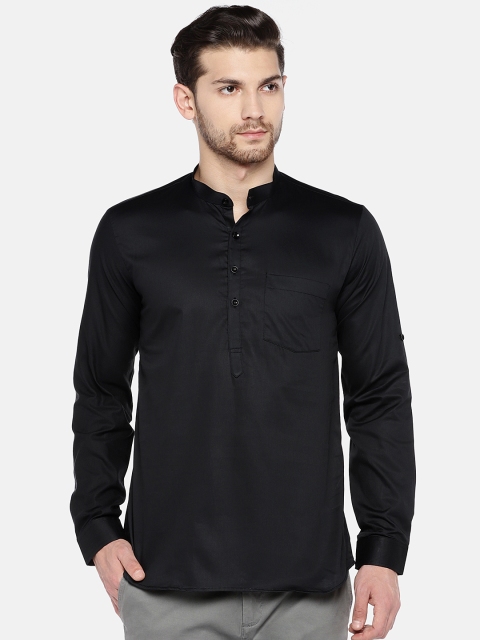 

RAJUBHAI HARGOVINDAS Men Black Solid Straight Kurta