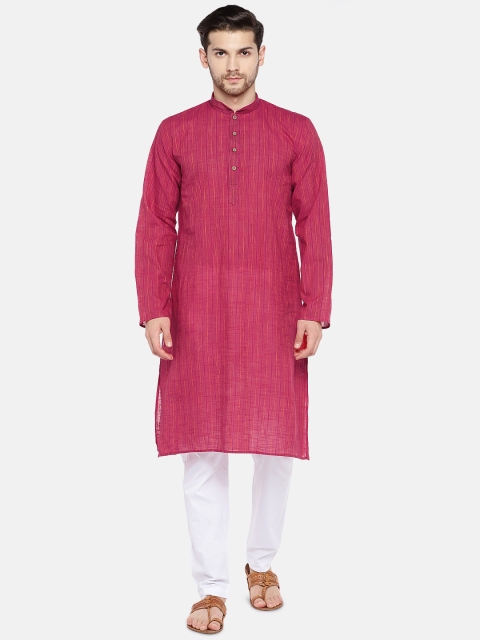 

RAJUBHAI HARGOVINDAS Men Pink Striped Straight Kurta